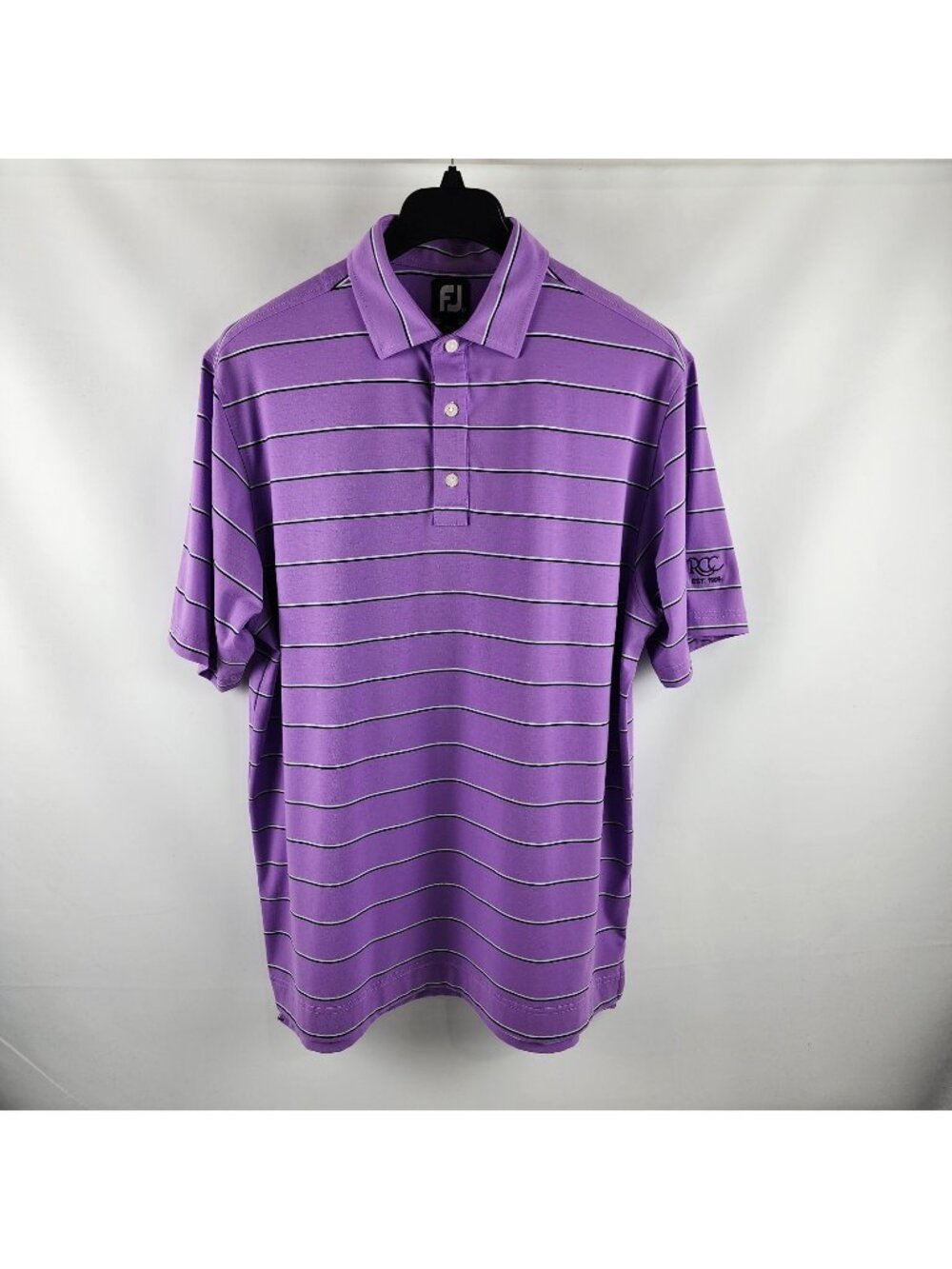 FootJoy Shirt Mens Large Purple Multi Stripes S/S Golf Polo Arm Logo